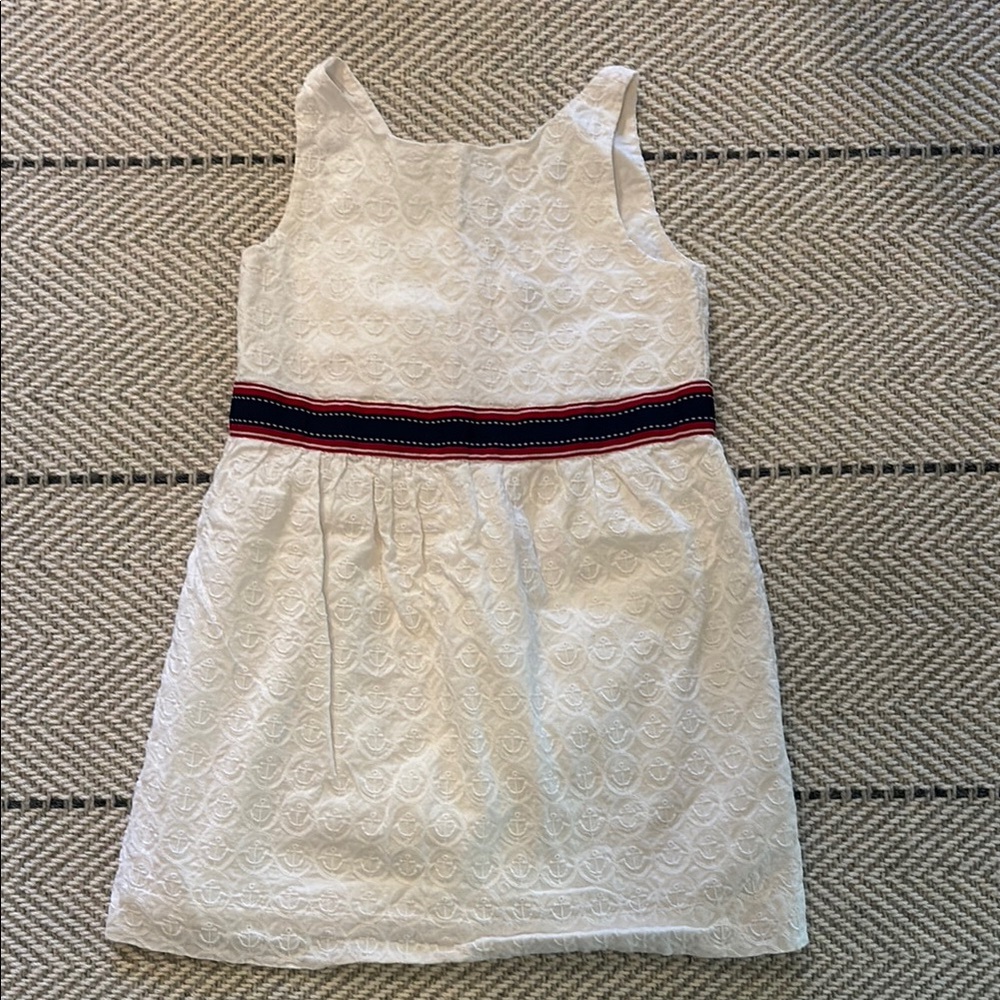 Charming White Kids Dress with Red and Navy Accents